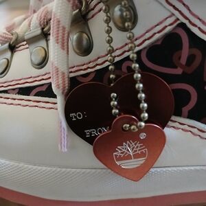 This is a pair of women's Timberland Euro Hiker boots with Hearts.